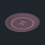 Simple Cassis Purple Modern Bride & Groom Wedding Paper Plate<br><div class="desc">Simple, minimalist and chic Wedding party plates feature the names of the bride and groom with the wedding event date in elegant white lettering and script. This modern design includes a double framed border in crisp white on a minimalist cassis purple background. Personalise with your wedding details! Perfect for your...</div>