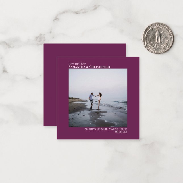 Simple Cassis Wedding Save the Date Photo Mini Card (Front/Back In Situ)
