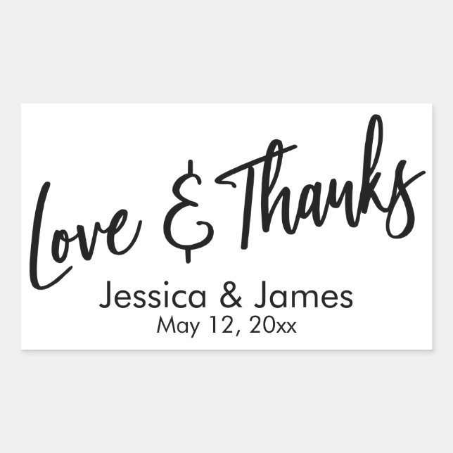Simple Casual Love & Thanks Black & White Rectangular Sticker (Front)