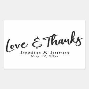 Simple Casual Love & Thanks Black & White Rectangular Sticker