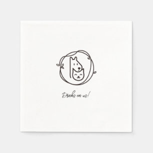 Simple Cat and Dog Line Art cocktail Napkin