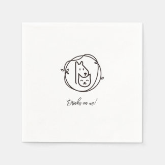 Simple Cat and Dog Line Art cocktail Napkin