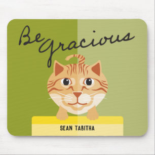 Simple Cat Illustration Be Gracious Olive Green Mouse Pad