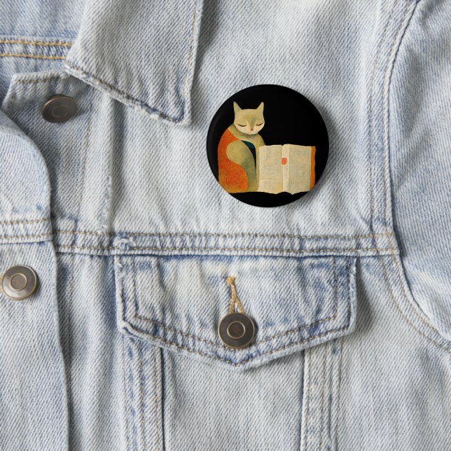 Simple Cat Reading a Book 6 Cm Round Badge (In Situ)