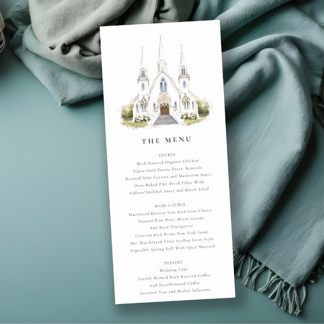  Simple Catholic Watercolor Church Wedding Menu Invitation (Creator Uploaded)