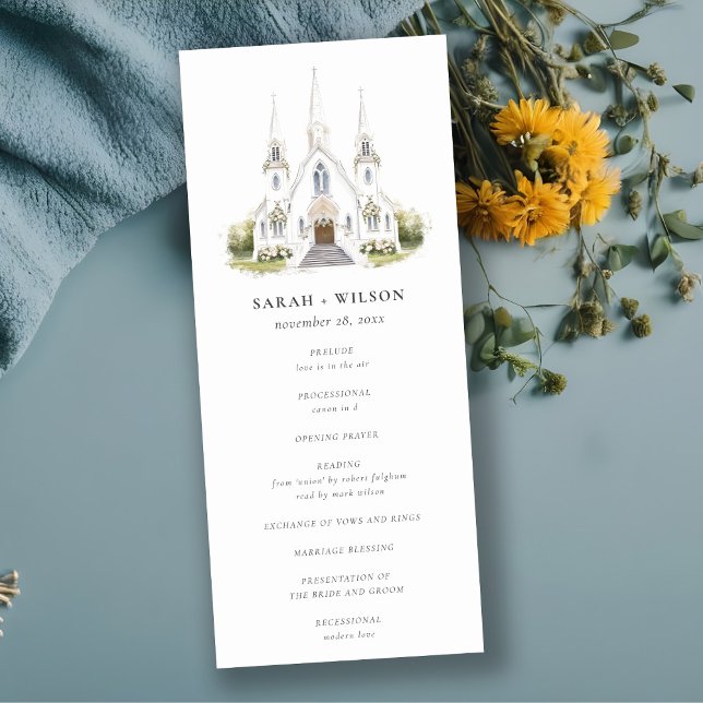  Simple Catholic Watercolor Church Wedding Program Invitation (Creator Uploaded)