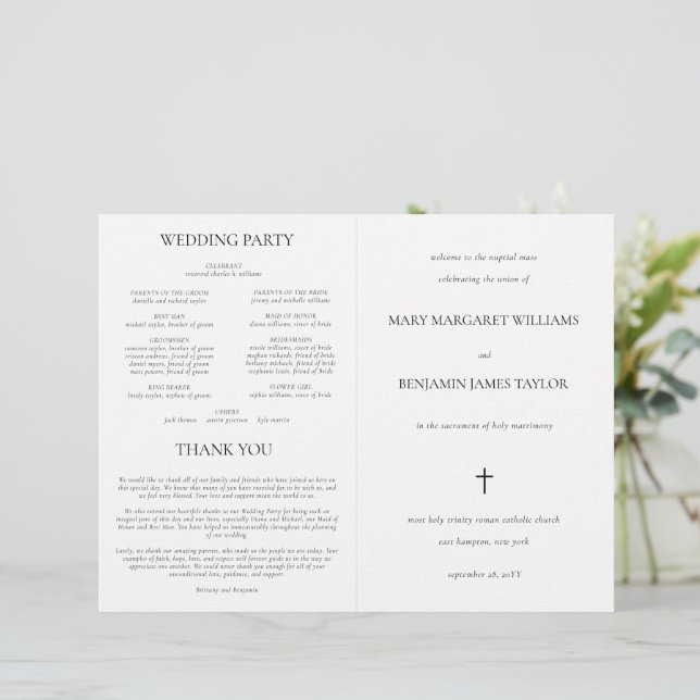 Simple Catholic Wedding Mass Ceremony Program (Standing Front)