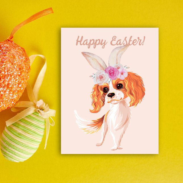 Simple Cavalier with bunny ears and flowers Easter Holiday Card (Creator Uploaded)