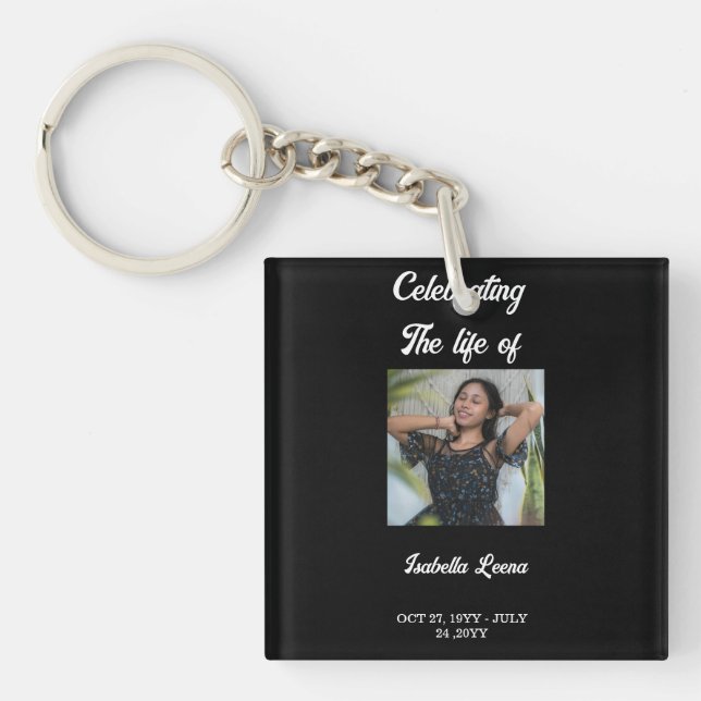 Simple Celebration of Life Funeral Memorial Photo Key Ring (Front)