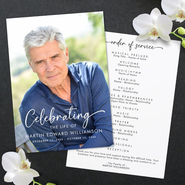 Simple Celebration of Life Photo Funeral Program Thank You Card (Creator Uploaded)