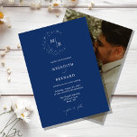 Simple Celestial Elegant Monogram Wedding Photo Invitation<br><div class="desc">Invite your guests to a night of romance and starlight with this Simple Celestial Elegant Monogram Wedding Photo Invitation from the Celestial Elegant Wedding Collection. Featuring a deep navy blue background adorned with twinkling stars and refined typography, this modern celestial design is perfect for couples who love a minimalist yet...</div>
