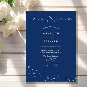 Simple Celestial Elegant Wedding Navy Blue Invitation