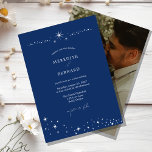 Simple Celestial Elegant Wedding Navy Blue Photo Invitation<br><div class="desc">Invite your guests to a night of romance and starlight with this Simple Celestial Elegant Wedding Navy Blue Photo Invitation from the Celestial Elegant Wedding Collection. Featuring a deep navy blue background adorned with twinkling stars and refined typography, this modern celestial design is perfect for couples who love a minimalist...</div>