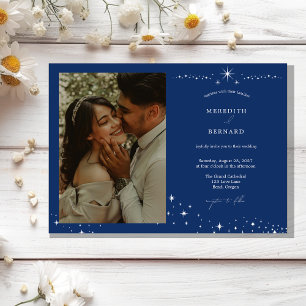 Simple Celestial Elegant Wedding Photo Horizontal Invitation