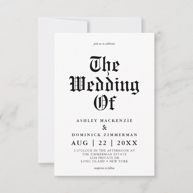 Simple Celtic Calligraphy Wedding   Invitation (Front)