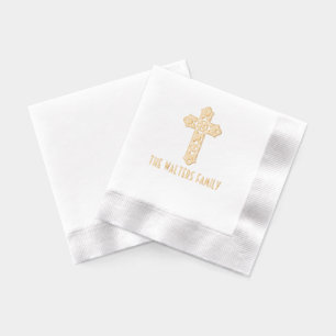 Simple Celtic Knot Cross Family Name Foil Napkins