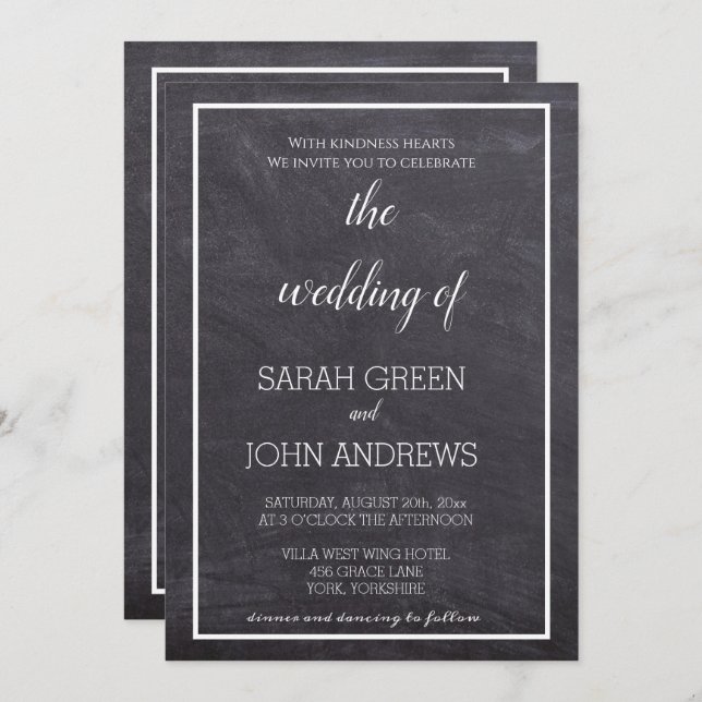 Simple Chalkboard Calligraphy Wedding Invitation (Front/Back)