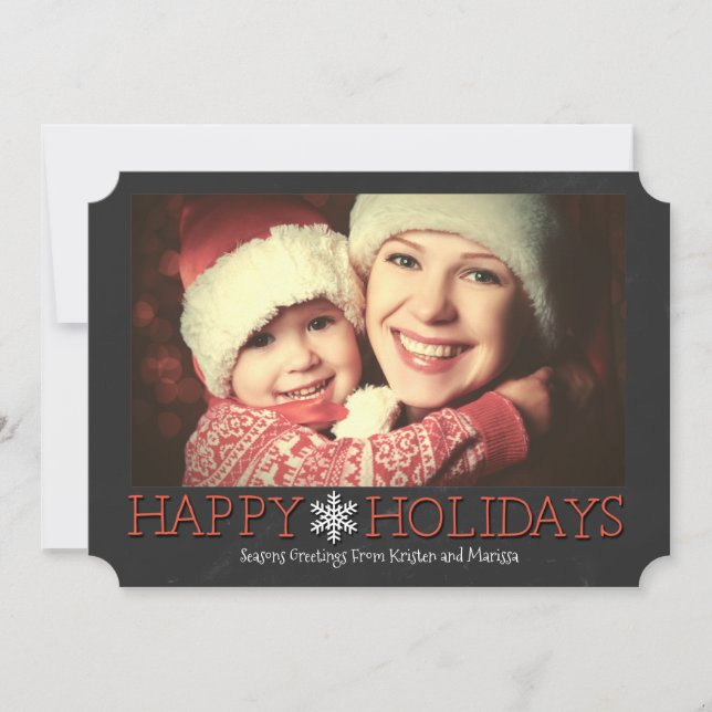 Simple Chalkboard Custom Photo Holiday Flat Card (Front)