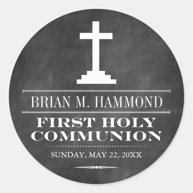 Simple Chalkboard First Holy Communion Classic Round Sticker (Front)