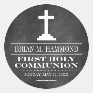 Simple Chalkboard First Holy Communion Classic Round Sticker