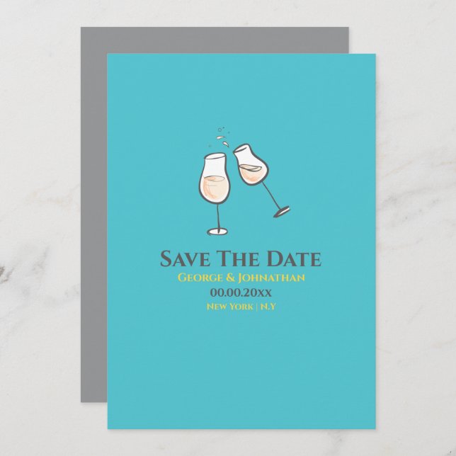 Simple champagne glasses toast gay lesbian  save the date (Front/Back)