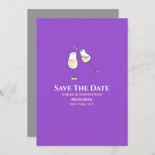 Simple champagne glasses toast purple plain save the date