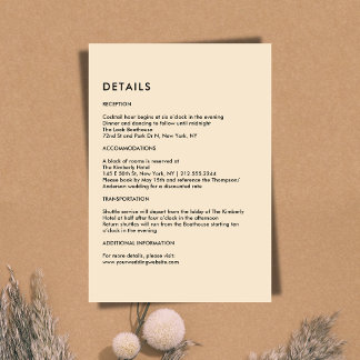 Simple Champagne Wedding Details  Enclosure Card