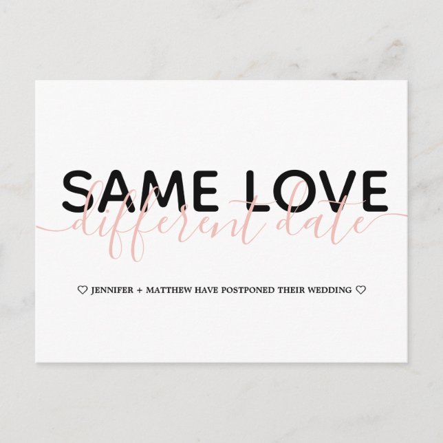 Simple Change the Date Wedding Typography Photo Announcement Postcard (Front)