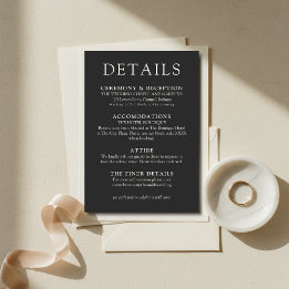 Simple Charcoal Classic Wedding Details Enclosure Card