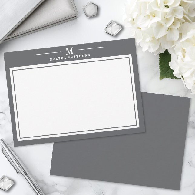 Simple Charcoal Grey Monogram Stationery Card (Simple Charcoal Gray Monogram Stationery Note Card)