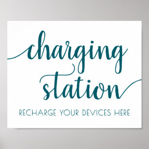 Simple Charging Station Teal Aqua Party Sign