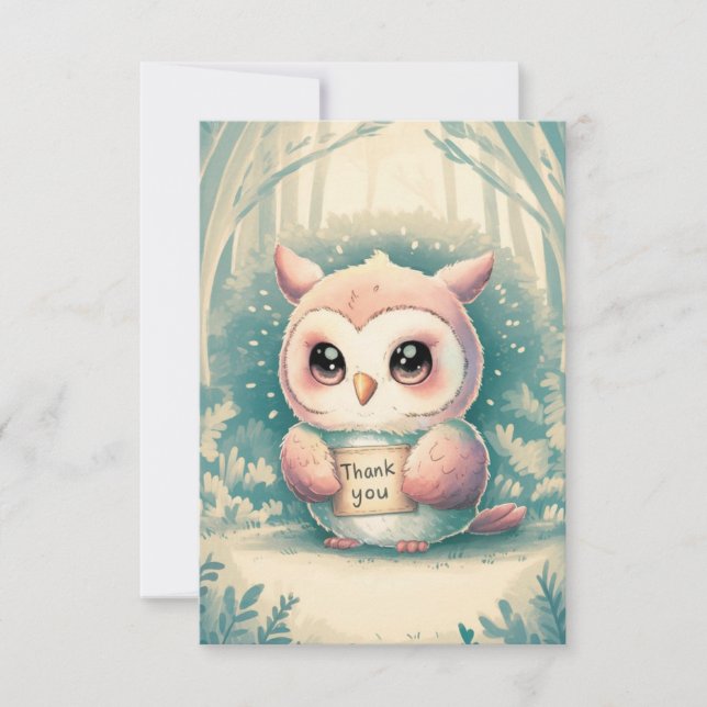 Simple Charming Owl  Thank You Card (Front)