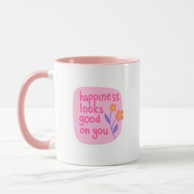 Simple Charming Pink White Happiness Looks Good Mug (Left)