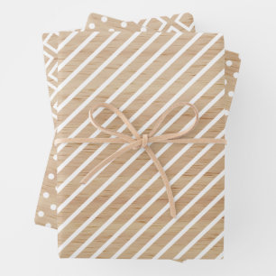 Simple Checks Stripes Polkadots On Faux Wooden Wrapping Paper Sheet