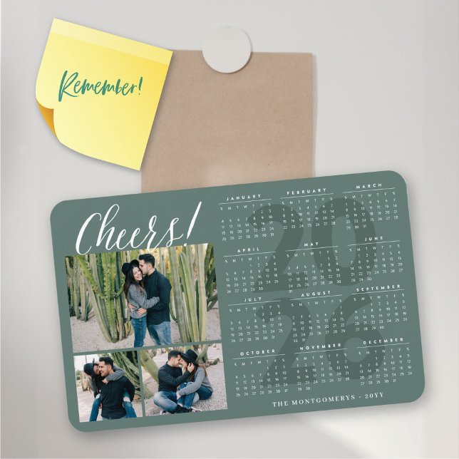 Simple Cheers 2026 Calendar New Year 3 Photo Magnet (Simple Cheers 2026 Calendar Modern New Year 3 Photo Flexible Magnet @ fatfatin)