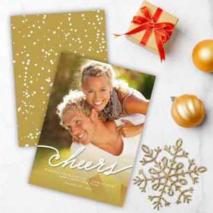Simple Cheers Calligraphy Script Gold Ombre Photo Holiday Card