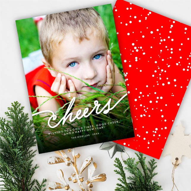 Simple Cheers Calligraphy Script Modern Photo Holiday Card (Creator Uploaded)