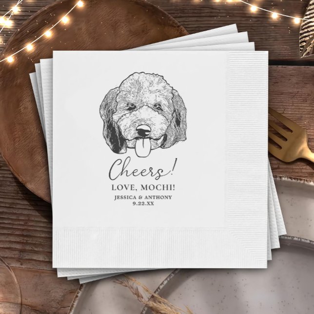 Simple Cheers Dog Hand Drawing Wedding Napkin (Creator Uploaded)