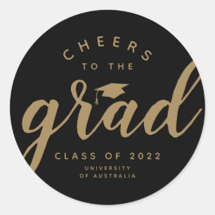 Simple Cheers to the Grad Black Gold Classic Round Sticker