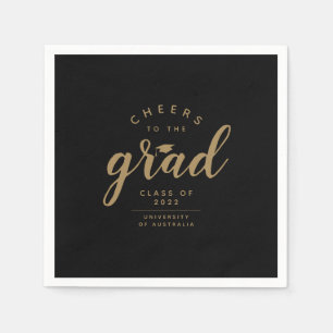 Simple Cheers to the Grad Black Gold Paper Napkin