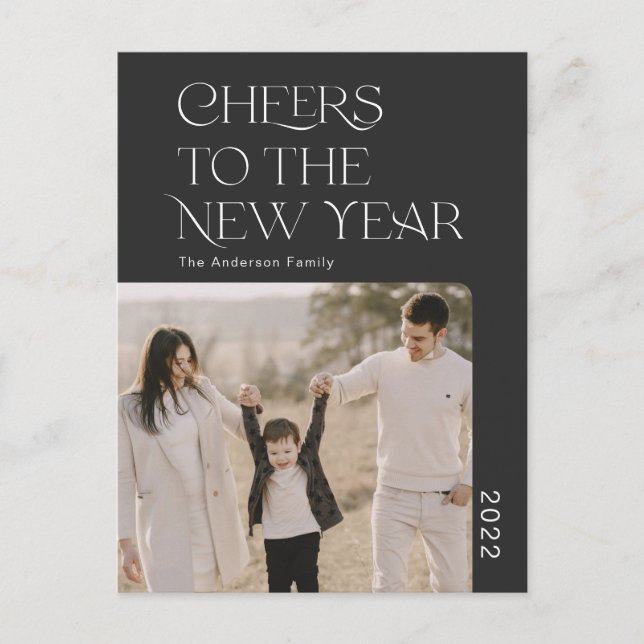 Simple Cheers to the new year 2022 family photo Po Postcard (Front)