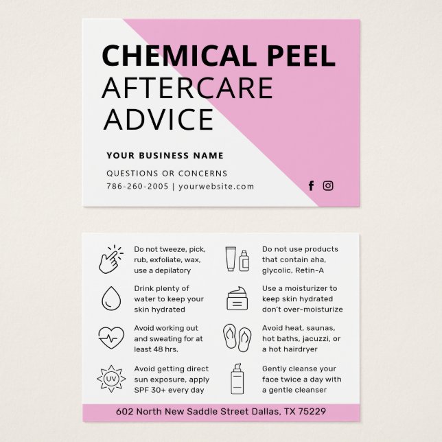 Simple Chemical Peel Aftercare Instruction Card (Front & Back)