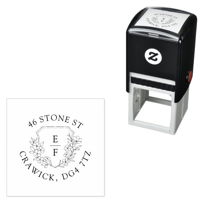 Simple Cherry Blossom Monogram Crest Circular  Self-inking Stamp (In Situ)