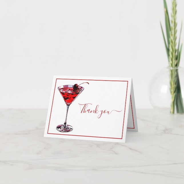 Simple Cherry Cocktail Martini  Thank You Card (Front)