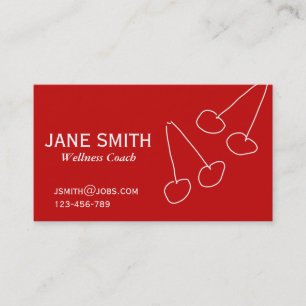Simple cherry red and white wellness coach business card