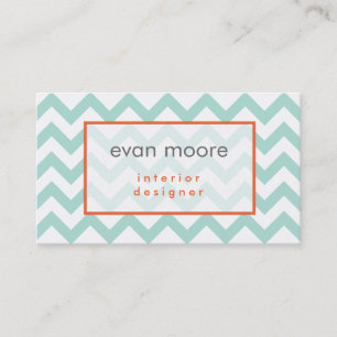 Simple Chevron Interior Design Business Card Teal