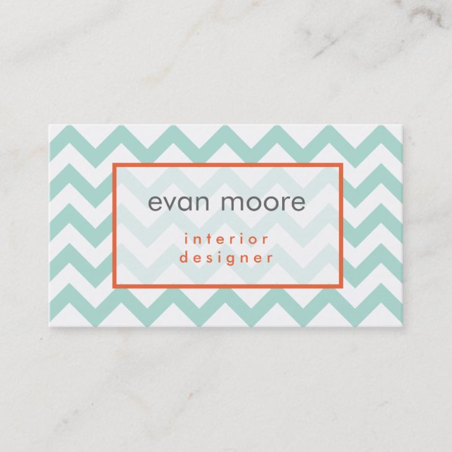 Simple Chevron Interior Design Business Card Teal (Front)