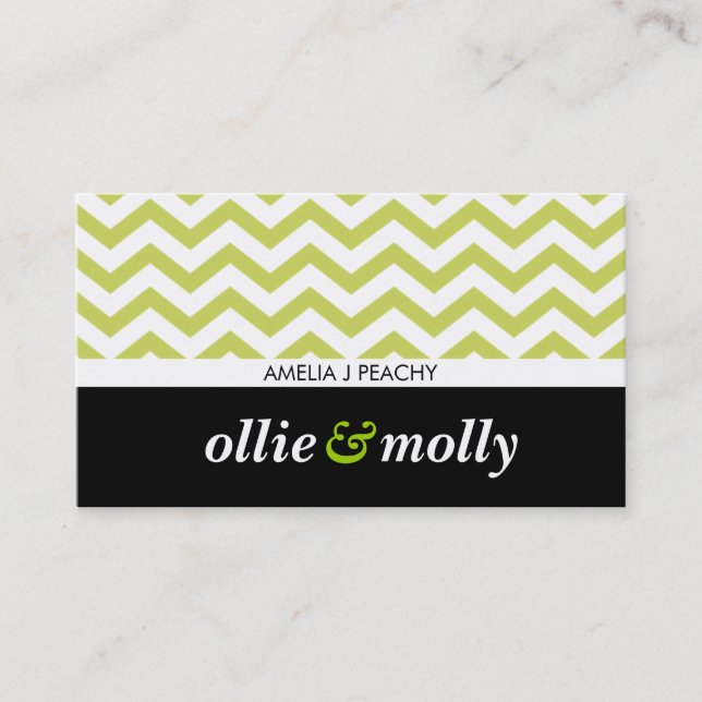 simple chevron pattern modern black lime green business card (Front)