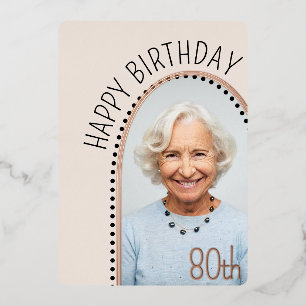 Simple Chic 80th Birthday Arched Photo Polka Dot 