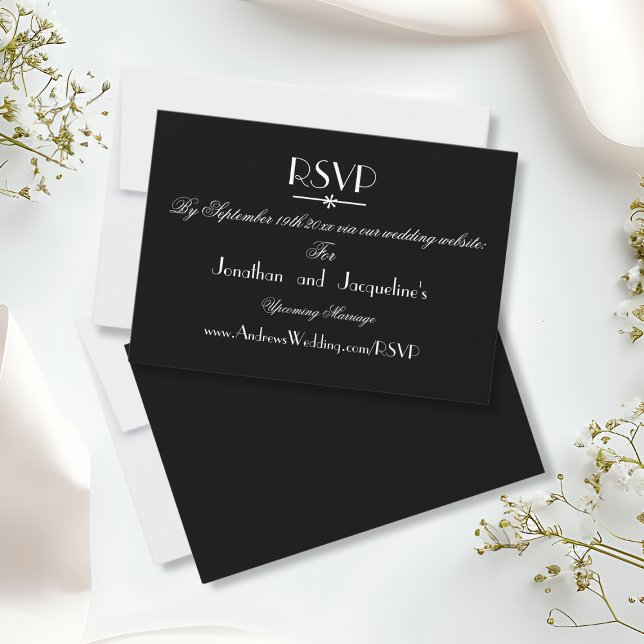 Simple Chic B+W Wedding Website RSVP Response Card (Simple, Elegant Chic Black and White Wedding Website RSVP Response Cards.)